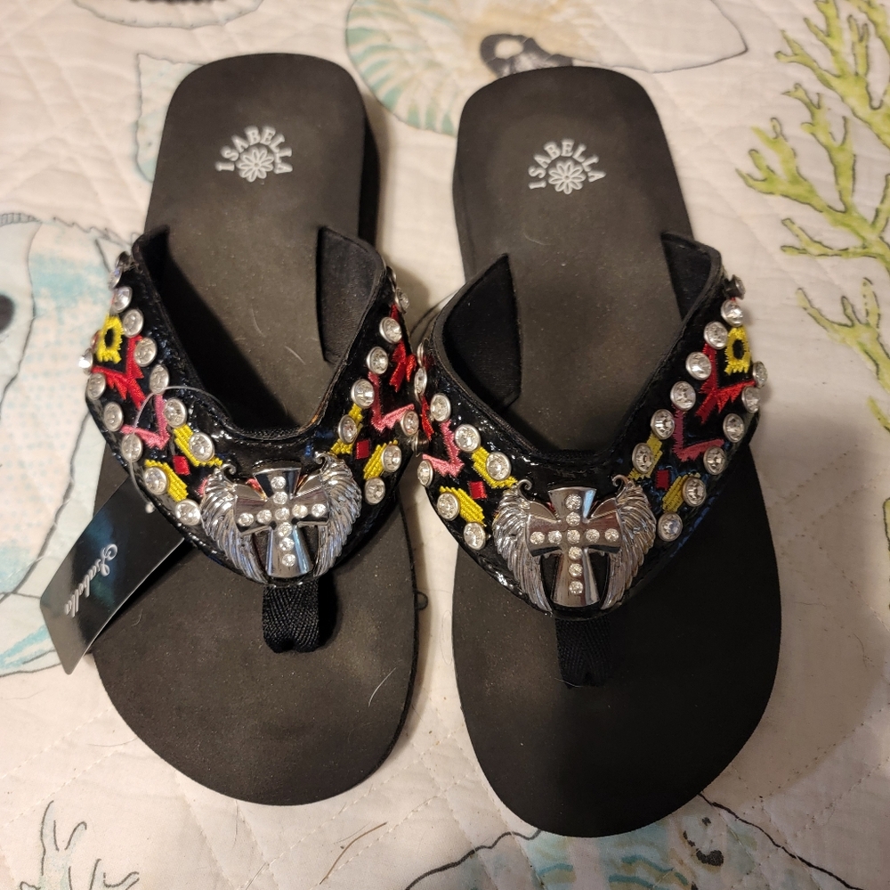 Isabella Embellished Bling Flip Flops Size Medium